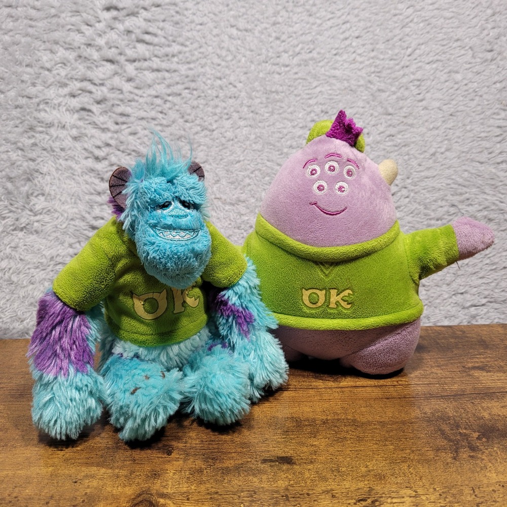 Disney Monsters Inc Sulley & Squishy Plush Set OK Green Shirt Stuffed Animals *‎